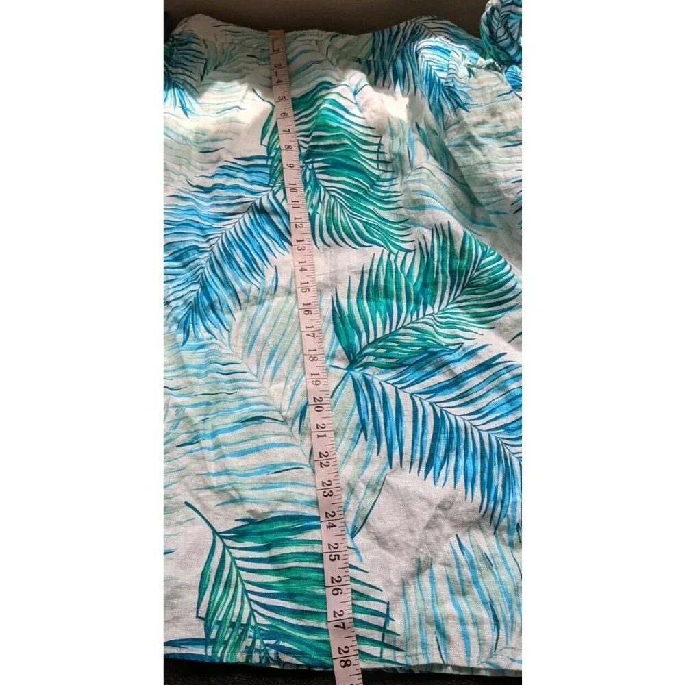 Tahari Midi Wrap Skirt 100% Linen Palm Leaves Tropical Vacation Elastic Back XL